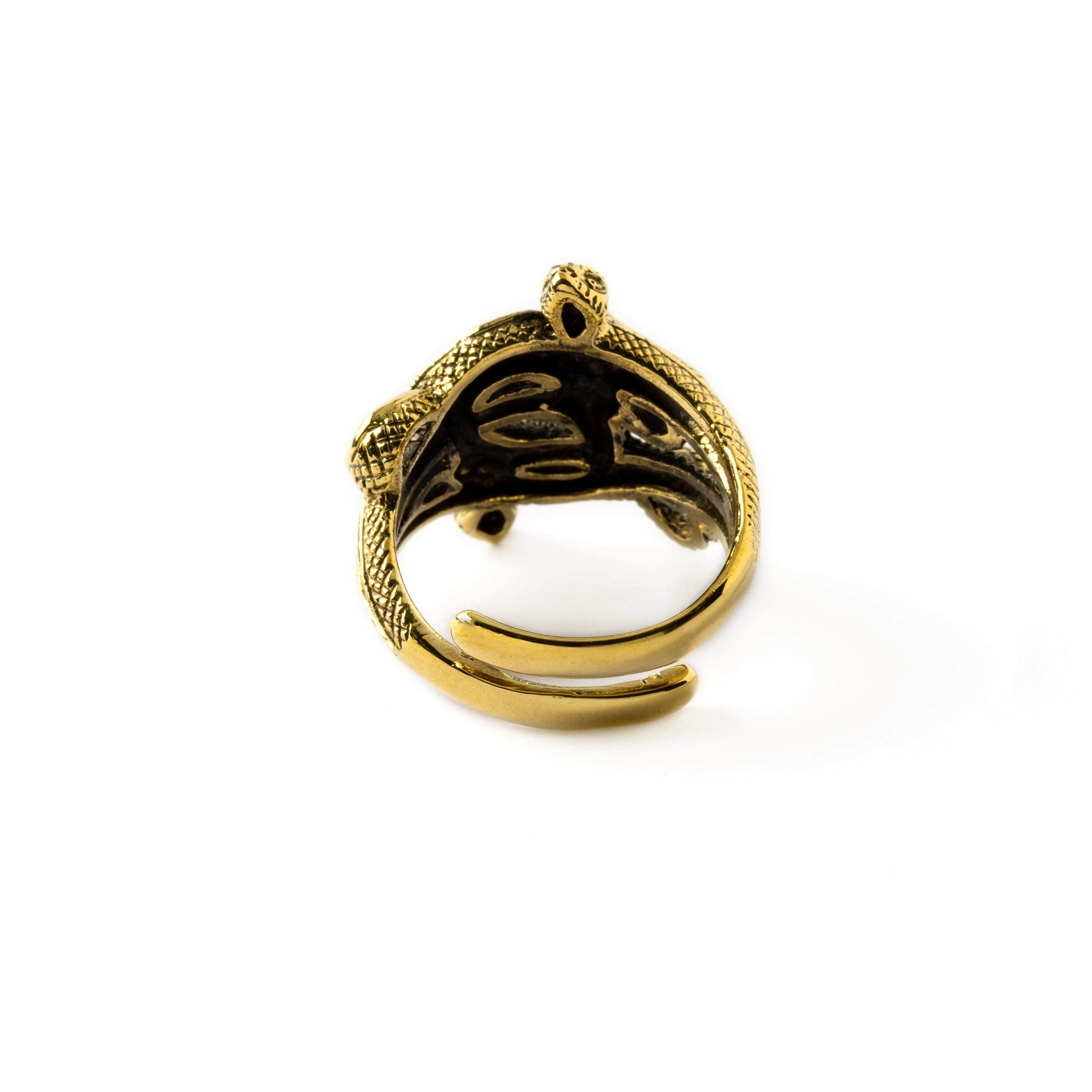 Golden brass Entwined Serpents adjustable ring back side view