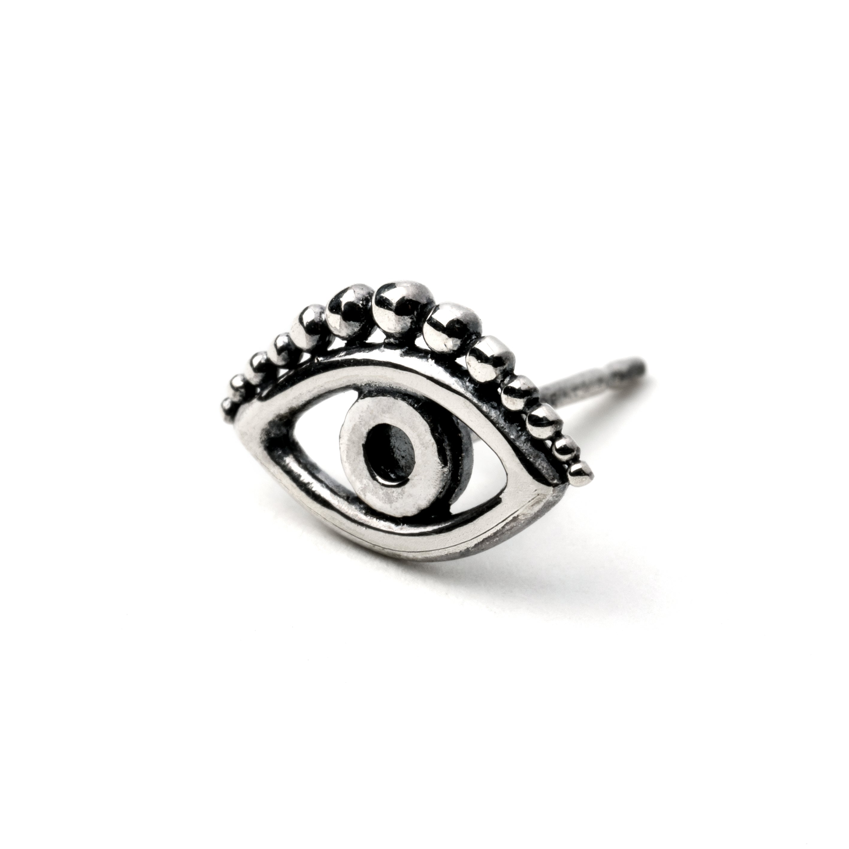 Evil Eye silver stud earrings left side view