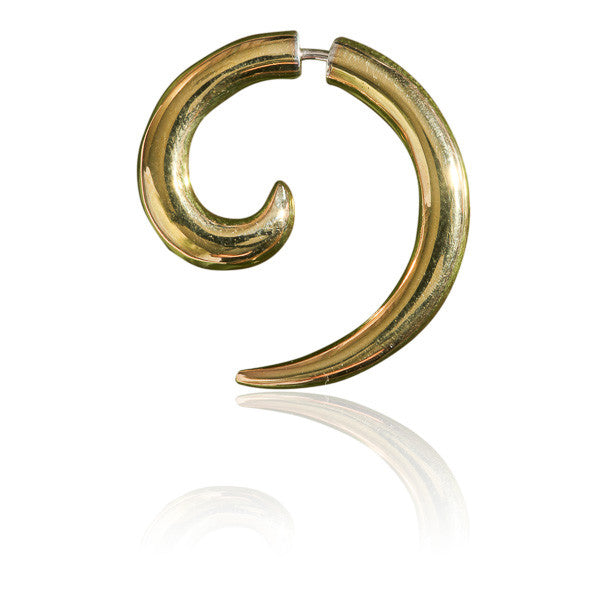 Koru Spiral Brass Fake Gauge Earring - Tribu
