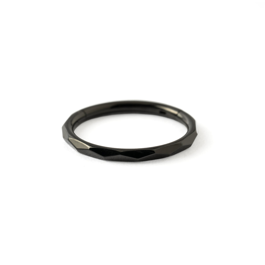 Faceted Black surgical steel Clicker Ring frontal view