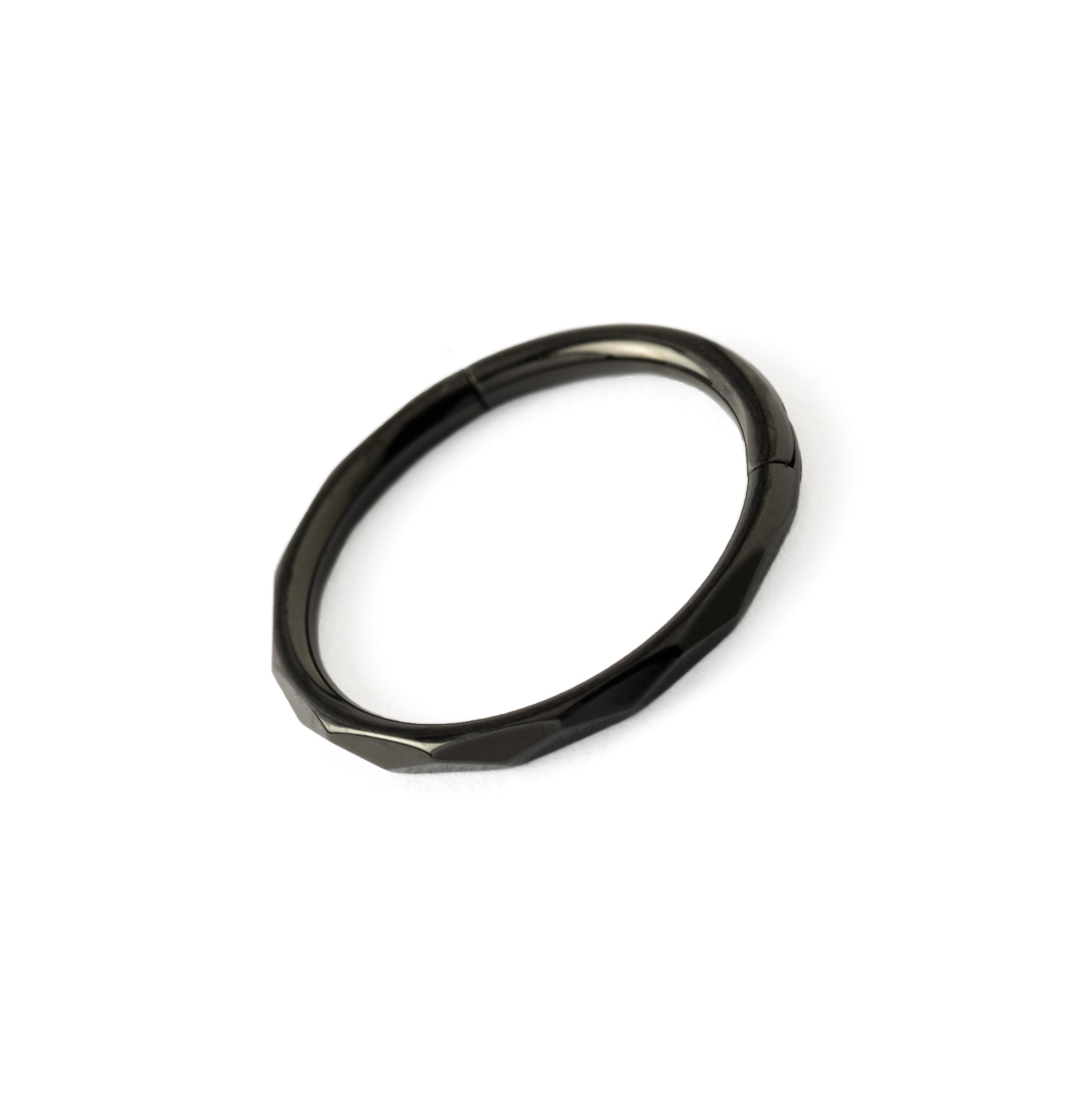 Faceted Black surgical steel Clicker Ring right side view