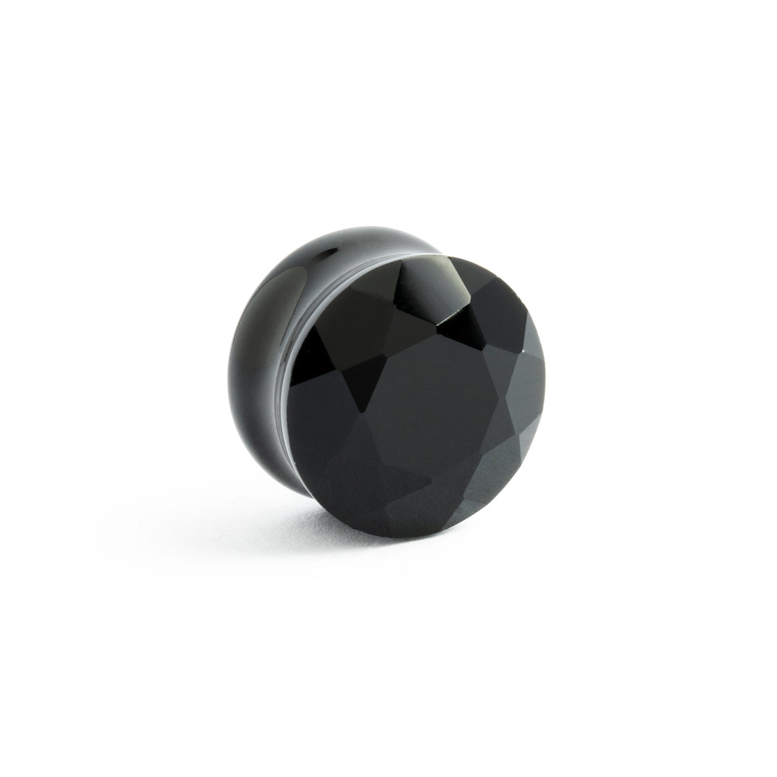 single faceted black onyx ear plug front right view