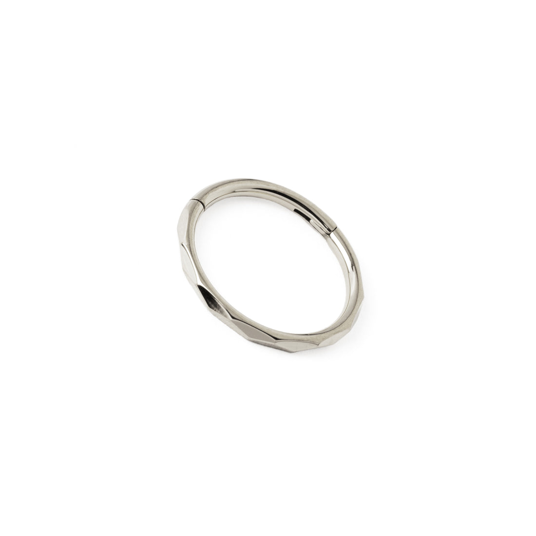 Faceted surgical steel Clicker Ring left side view
