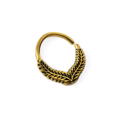 Fern Septum Ring in oxidised golden brass left side view