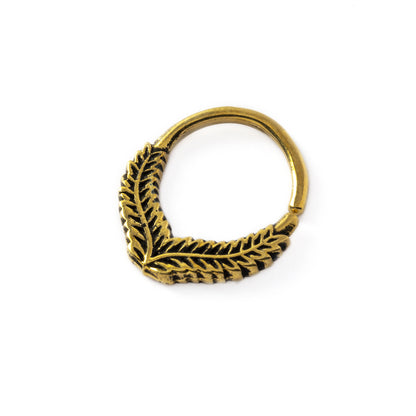 Fern Septum Ring in oxidised golden brass rigjt side view