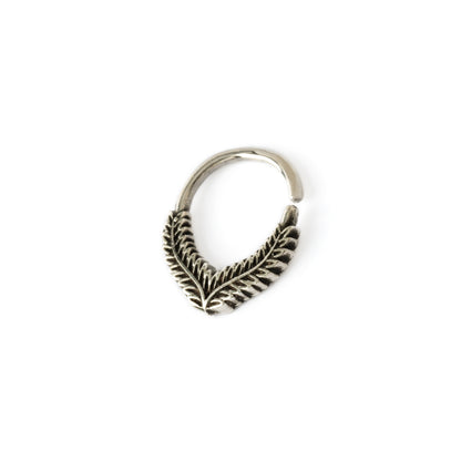 Fern silver septum ring right side view