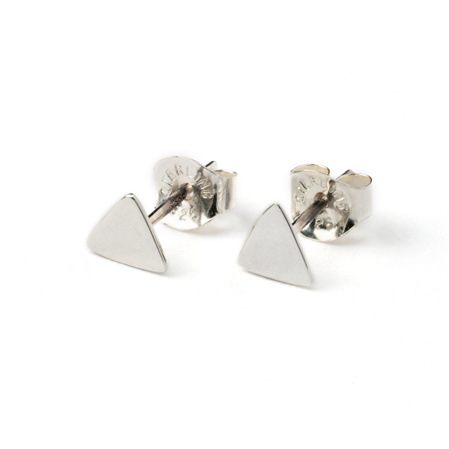 pair of silver flat triangle post earrings