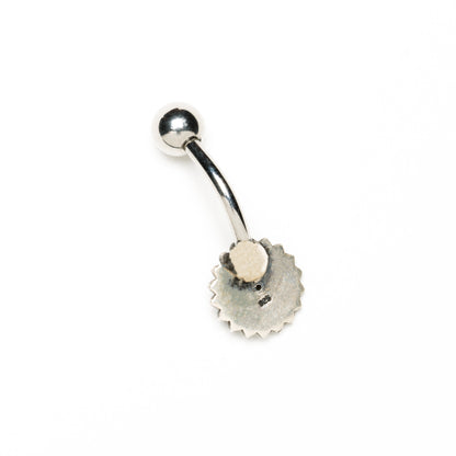 Silver Lotus Flower Belly Piercing with Onyx back view