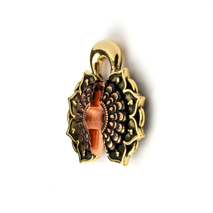 single gold brass ear weight hanger open flower shaped right side view