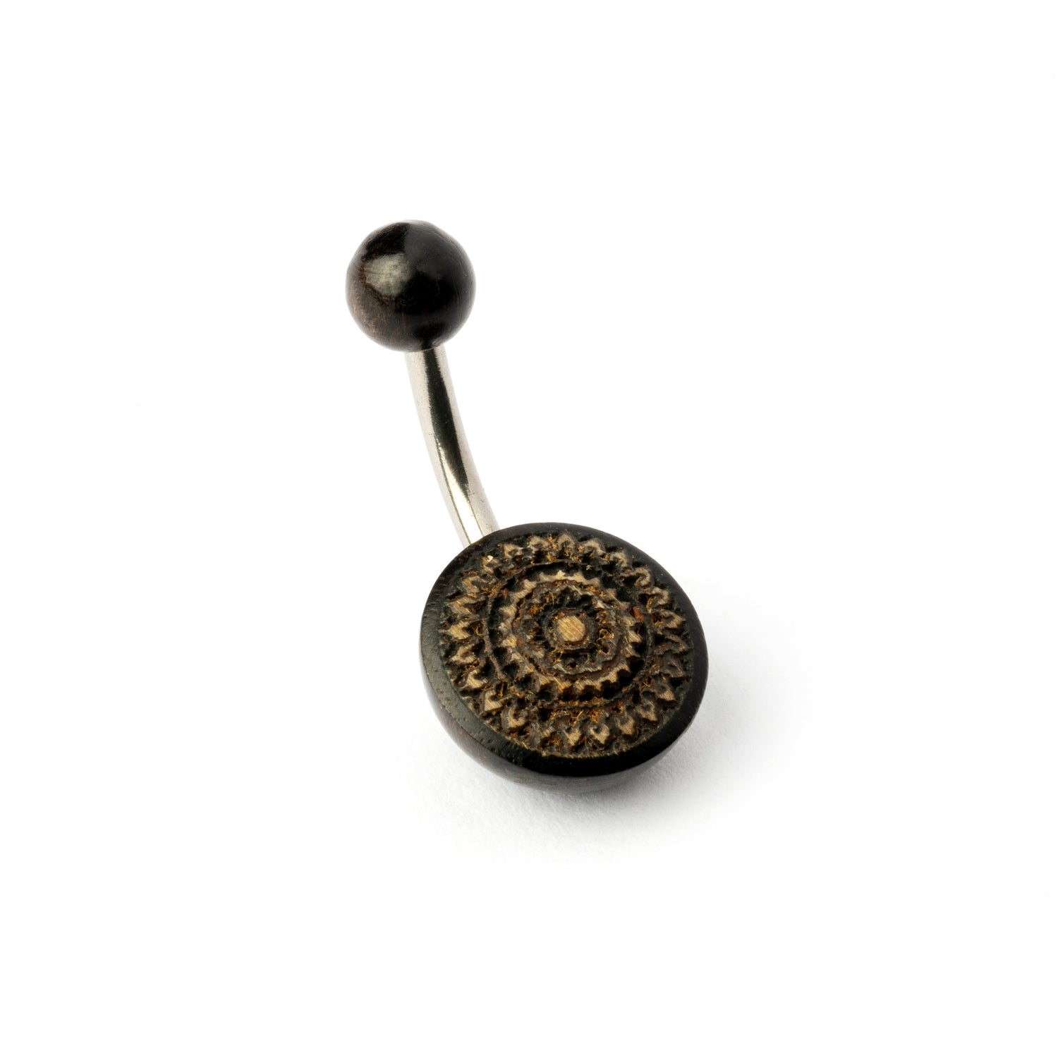 Carved Flower Belly Piercing left side view