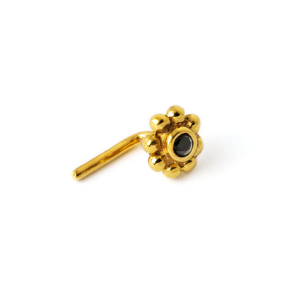 Gold Flower Nose Stud with Black Spinal right side view