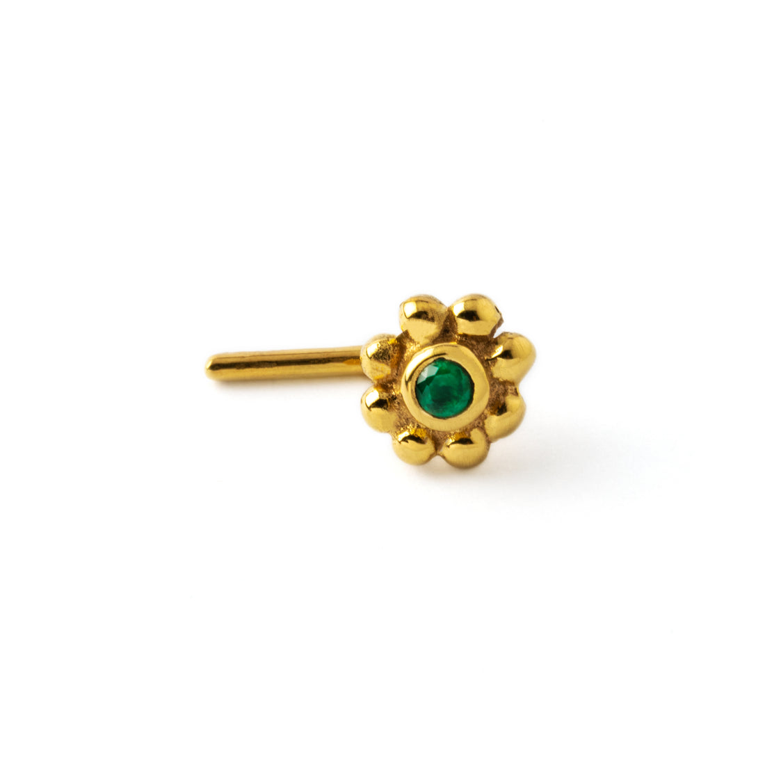 Gold Flower Nose Stud with Green Onyx frontal view