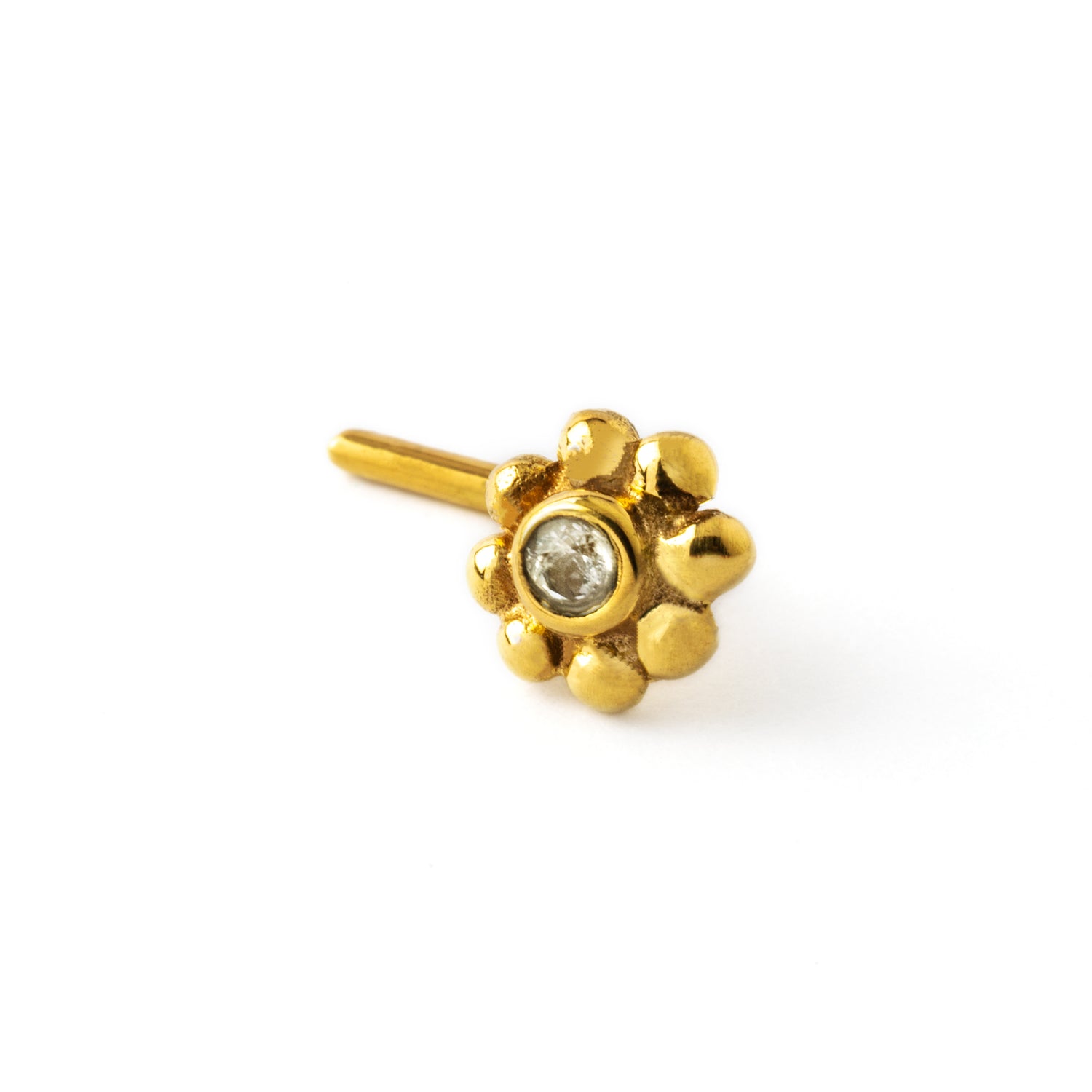 Gold Flower Nose Stud with Topaz left side view