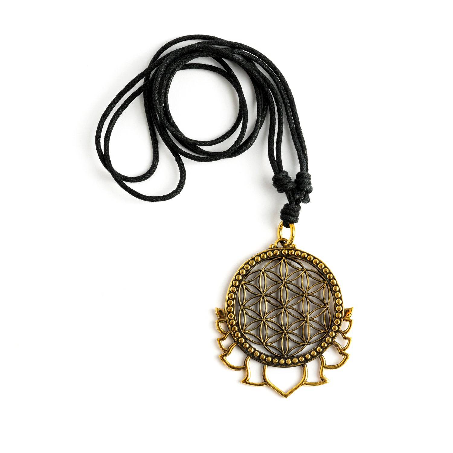 Flower of Life with Lotus Petals Brass Pendant