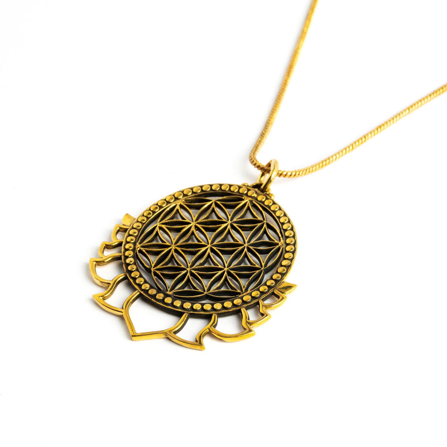 Flower of Life with Lotus Petals Brass Pendant