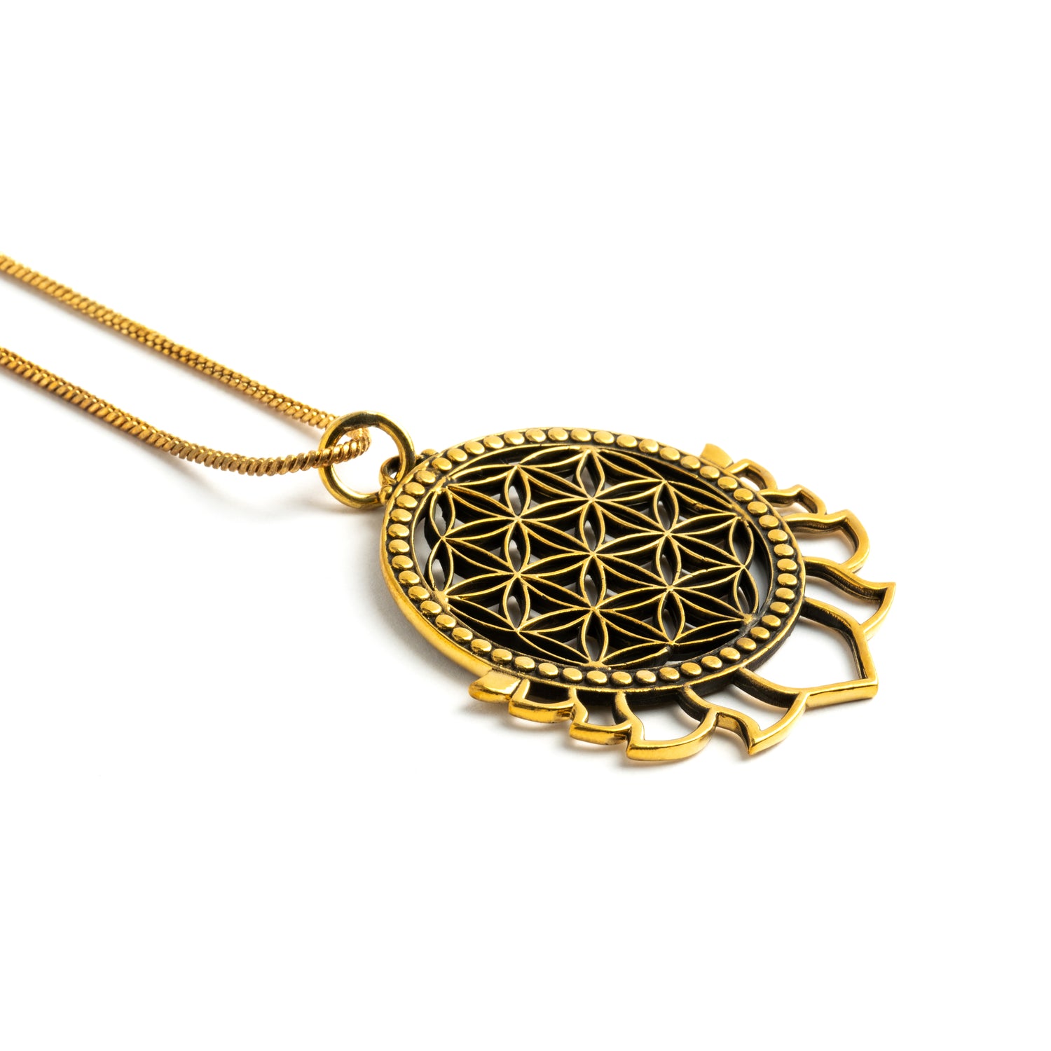 Flower of Life with Lotus Petals Brass Pendant