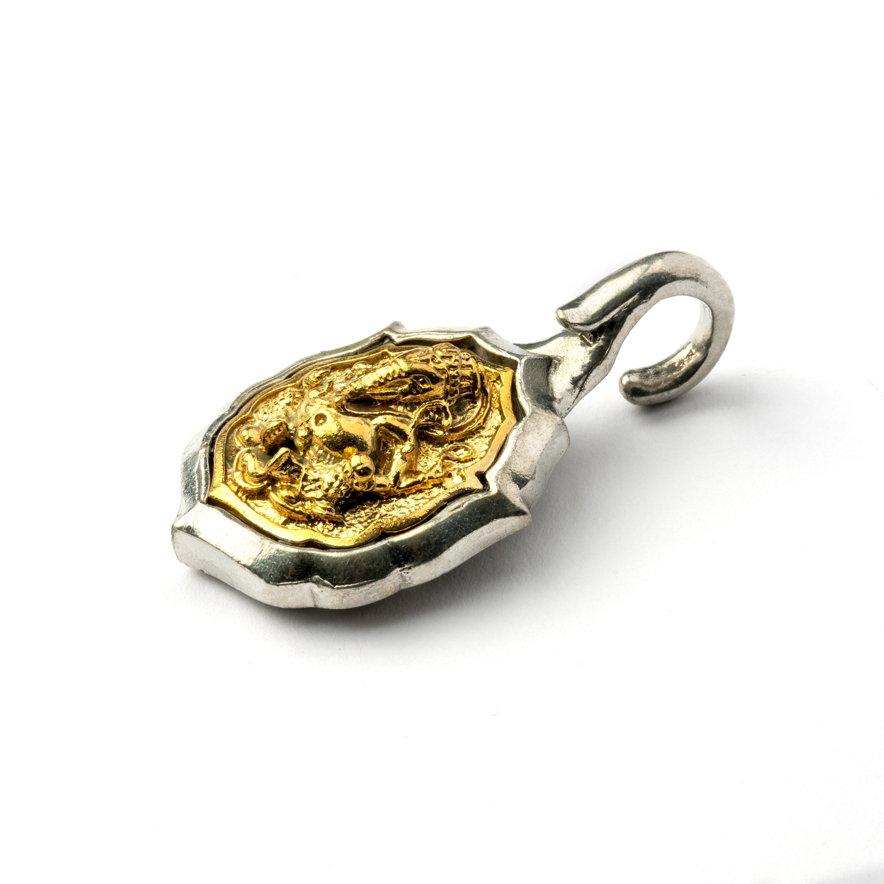 single silver and gold Ganesh & Om ear weight hangers right front view