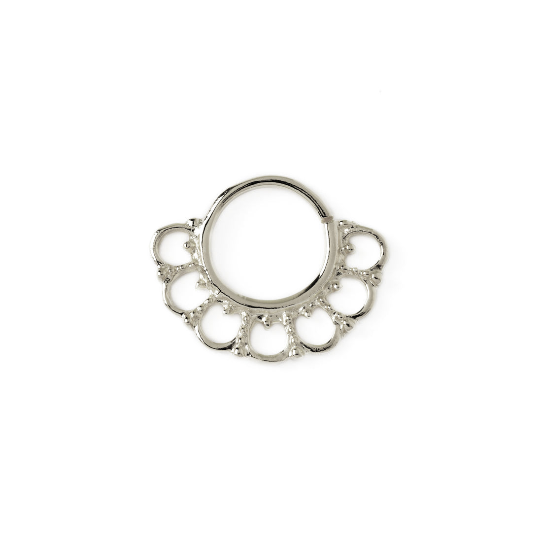 Gita silver septum ring frontal view