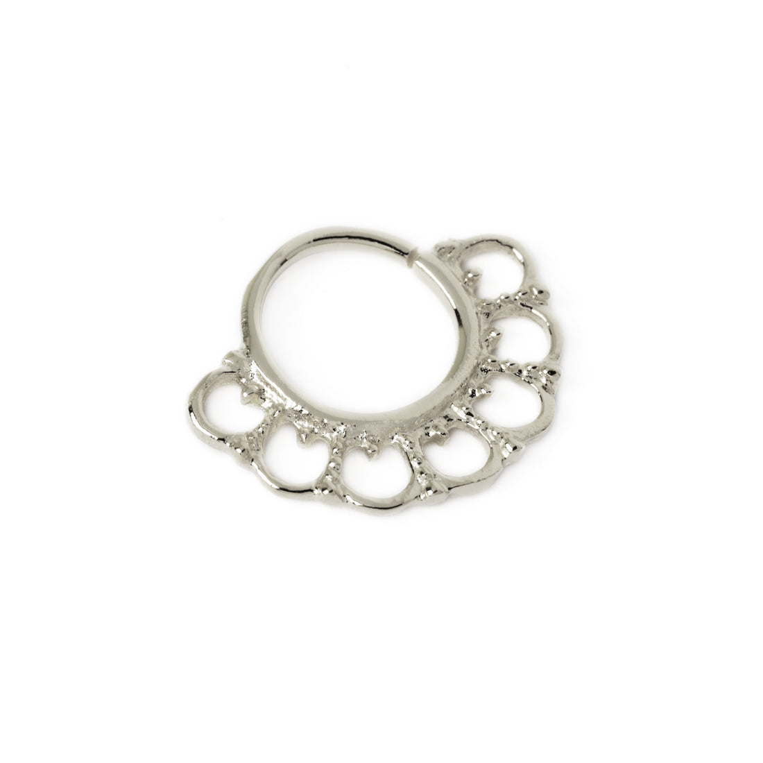 Gita silver septum ring right side view