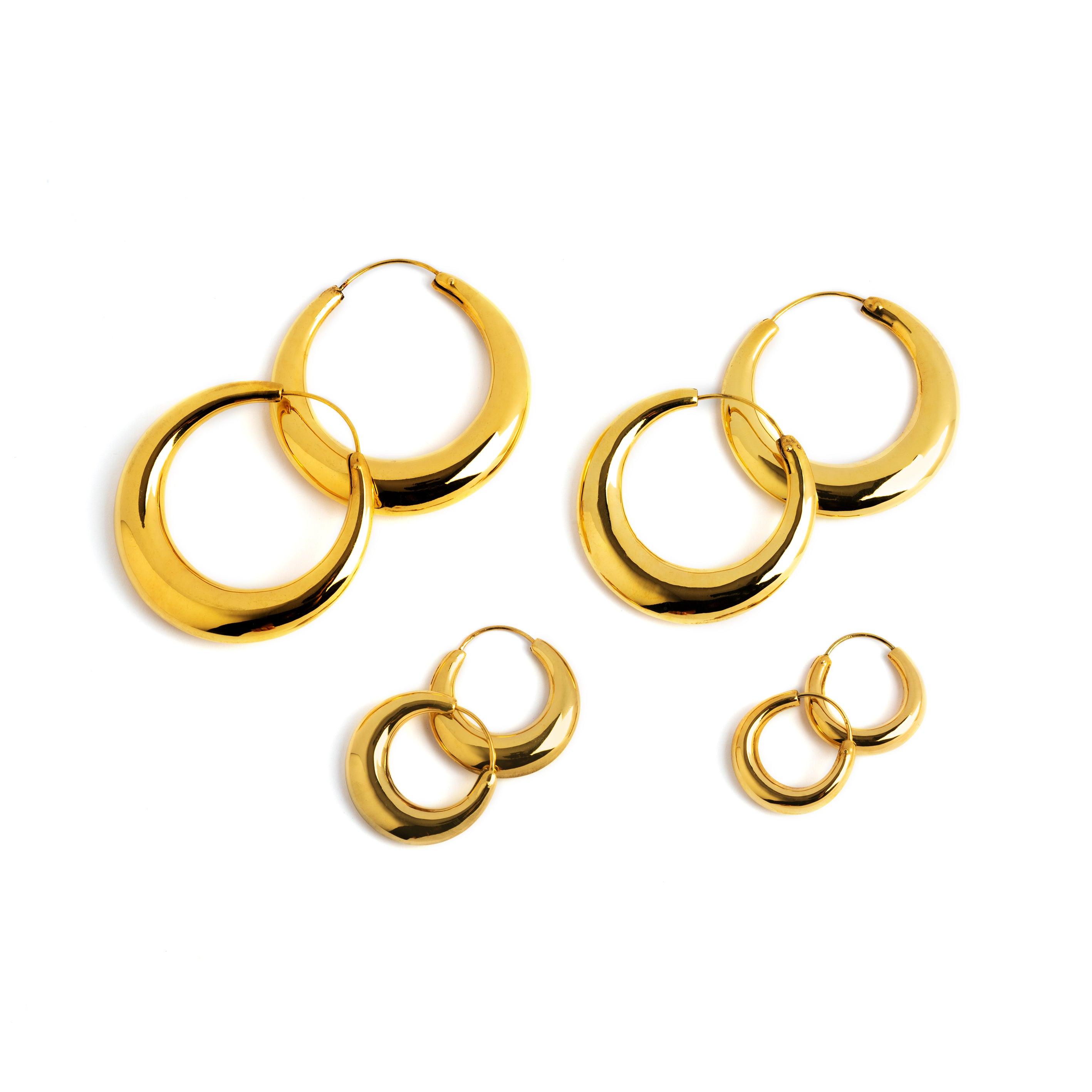 Different sizes of Golden Glow Hoop Earrings frontal view