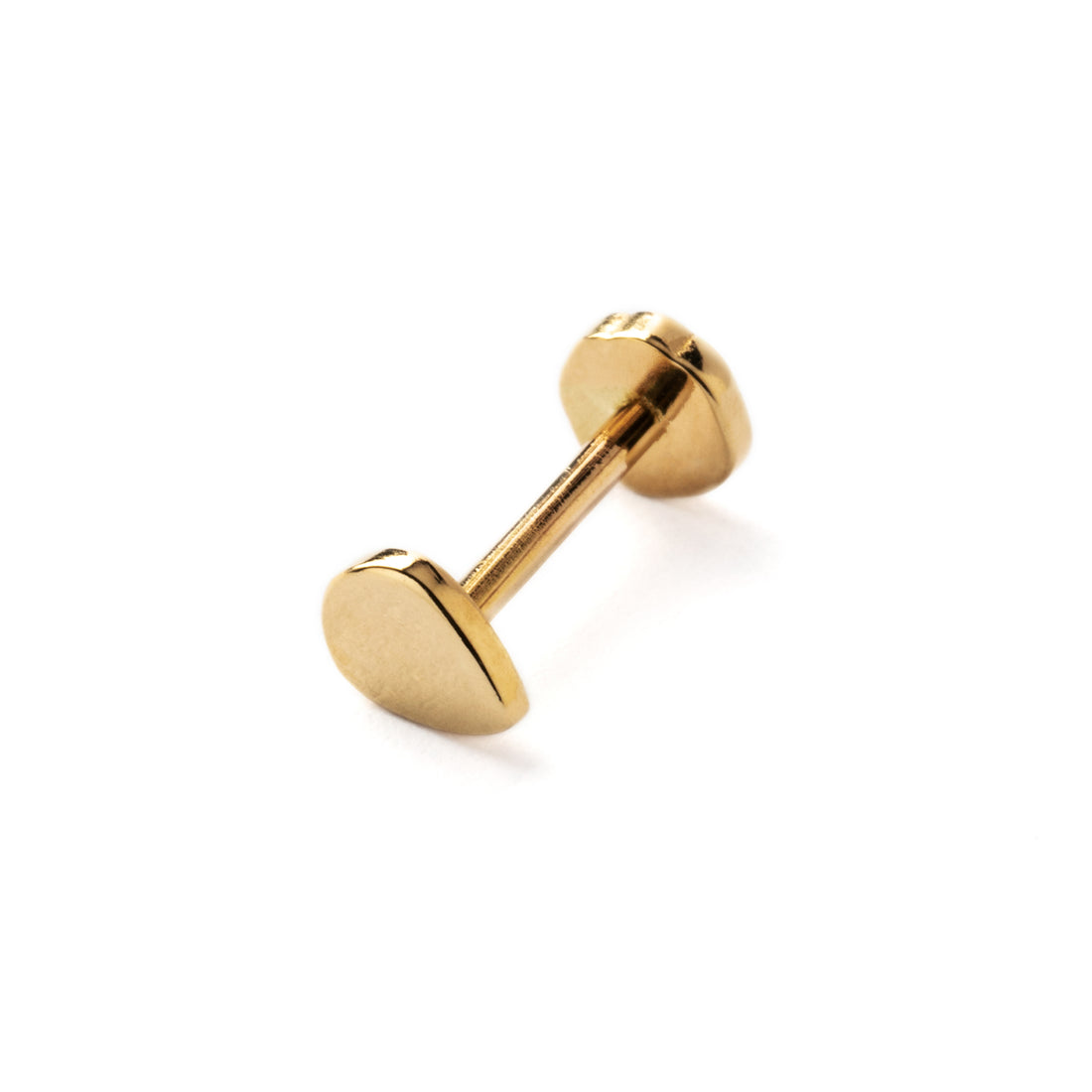 14k Gold internally threaded screw back earring 1.2mm (16g), 8mm, teardrop labret stud right side view