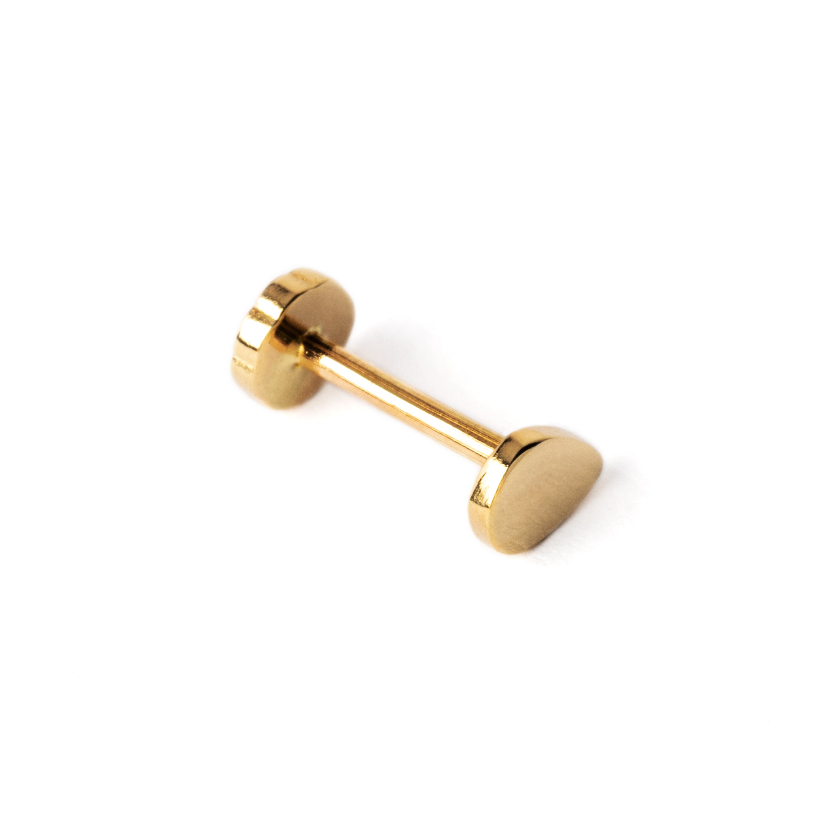 14k Gold internally threaded screw back earring 1.2mm (16g), 8mm, teardrop labret stud left side view