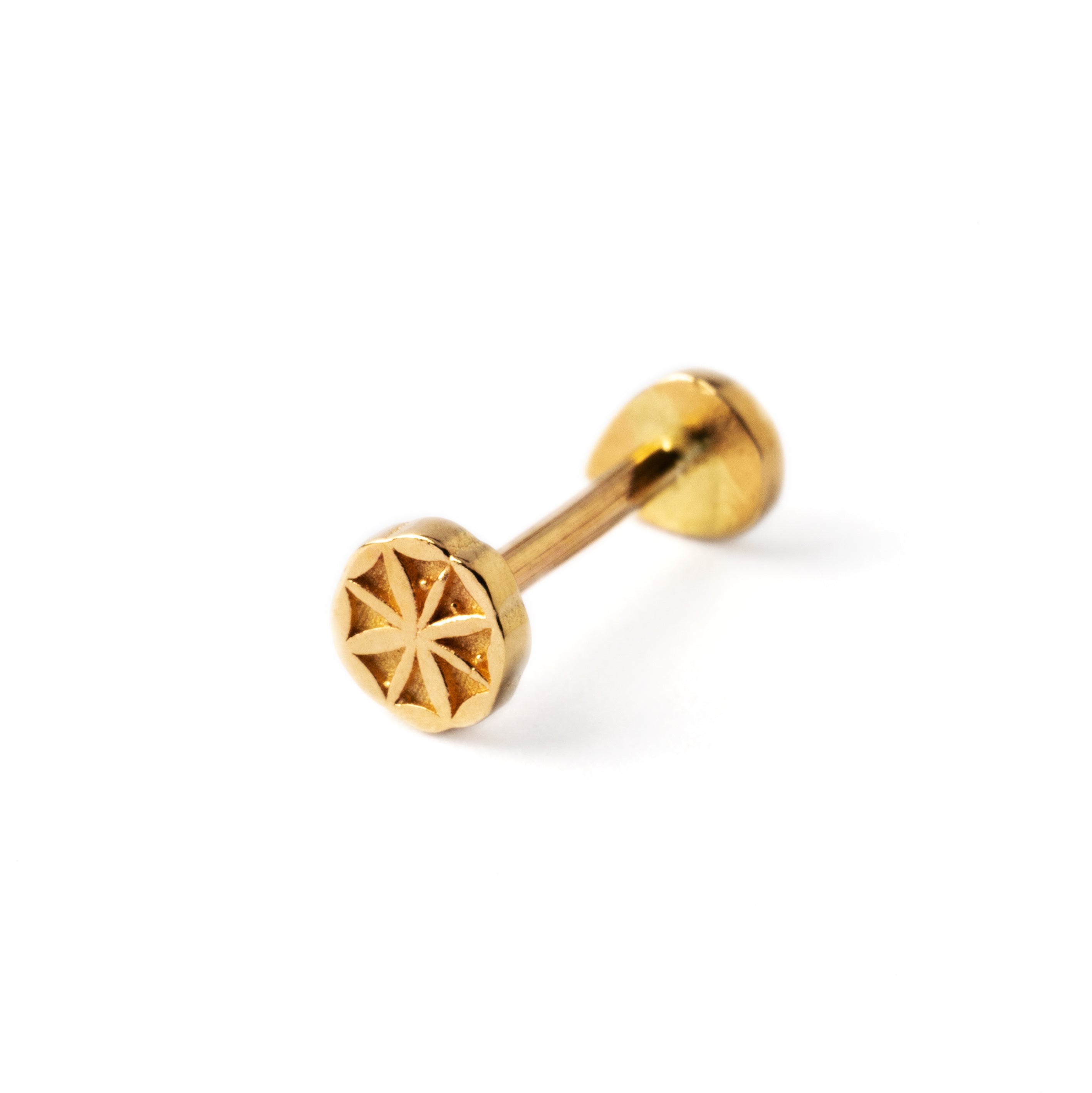 14k Gold internally threaded screw back earring 1.2mm (16g), 8mm, teardrop labret stud back side view