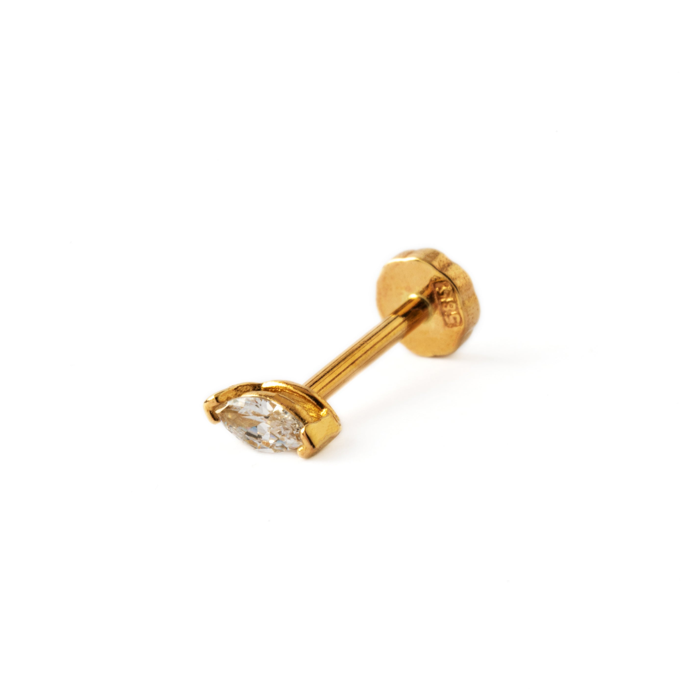 14k Gold Marquise cubic Zirconia Labret right side view