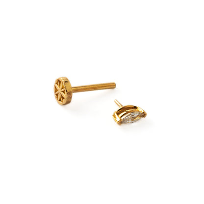 14k Gold Marquise cubic Zirconia Labret screw back view
