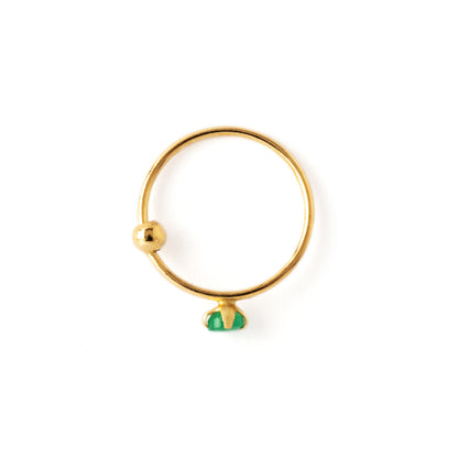14k Gold nose ring with Emerald side view