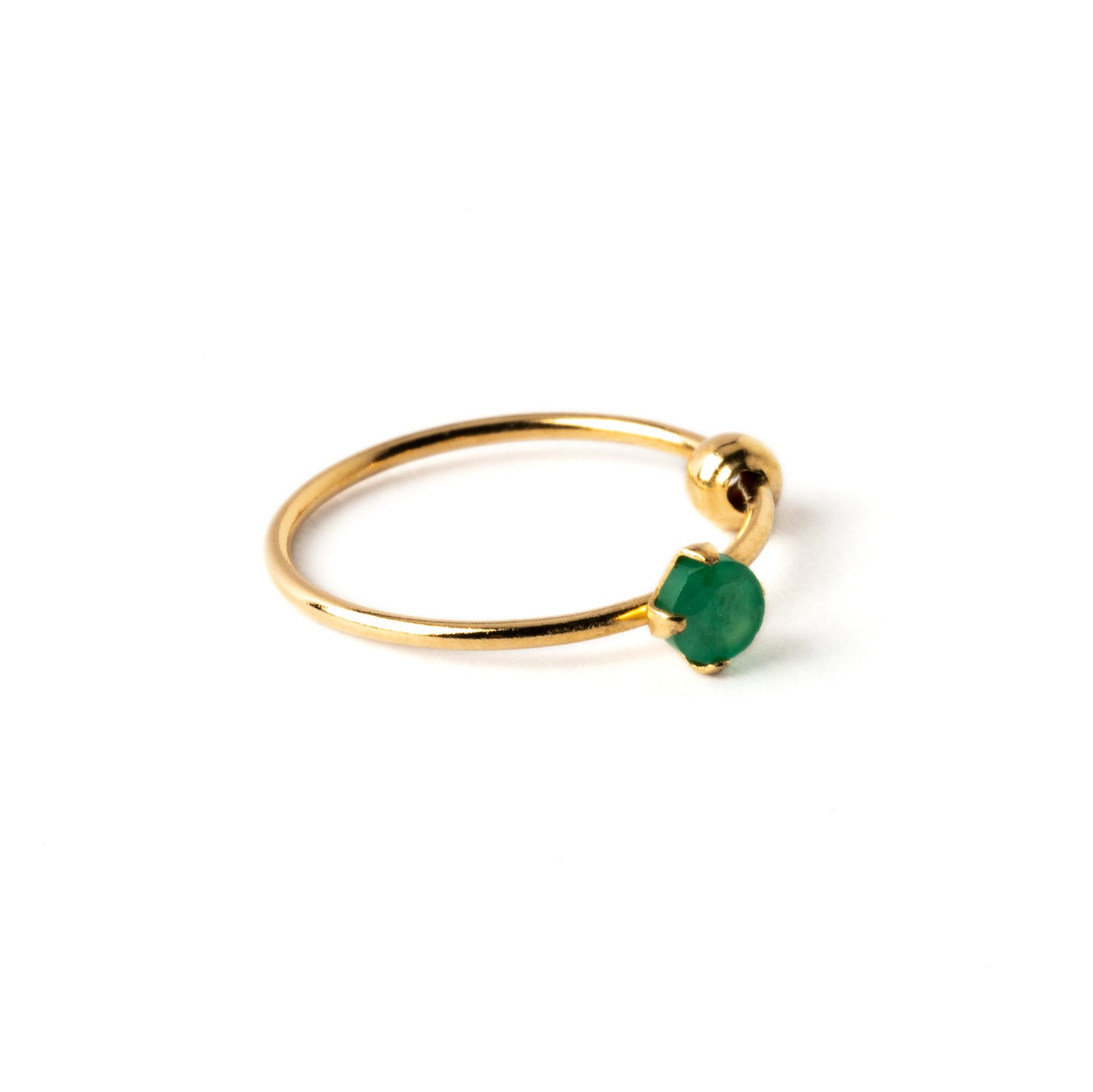 14k Gold nose ring with Emerald right side view
