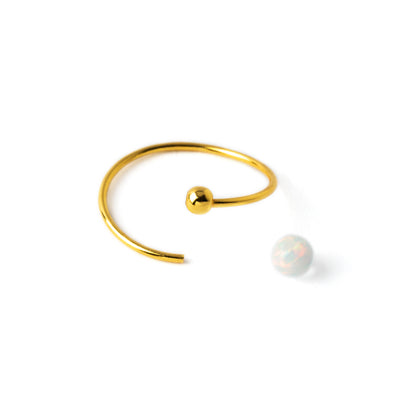 18k Gold nose ring with white Opal bead open mode view