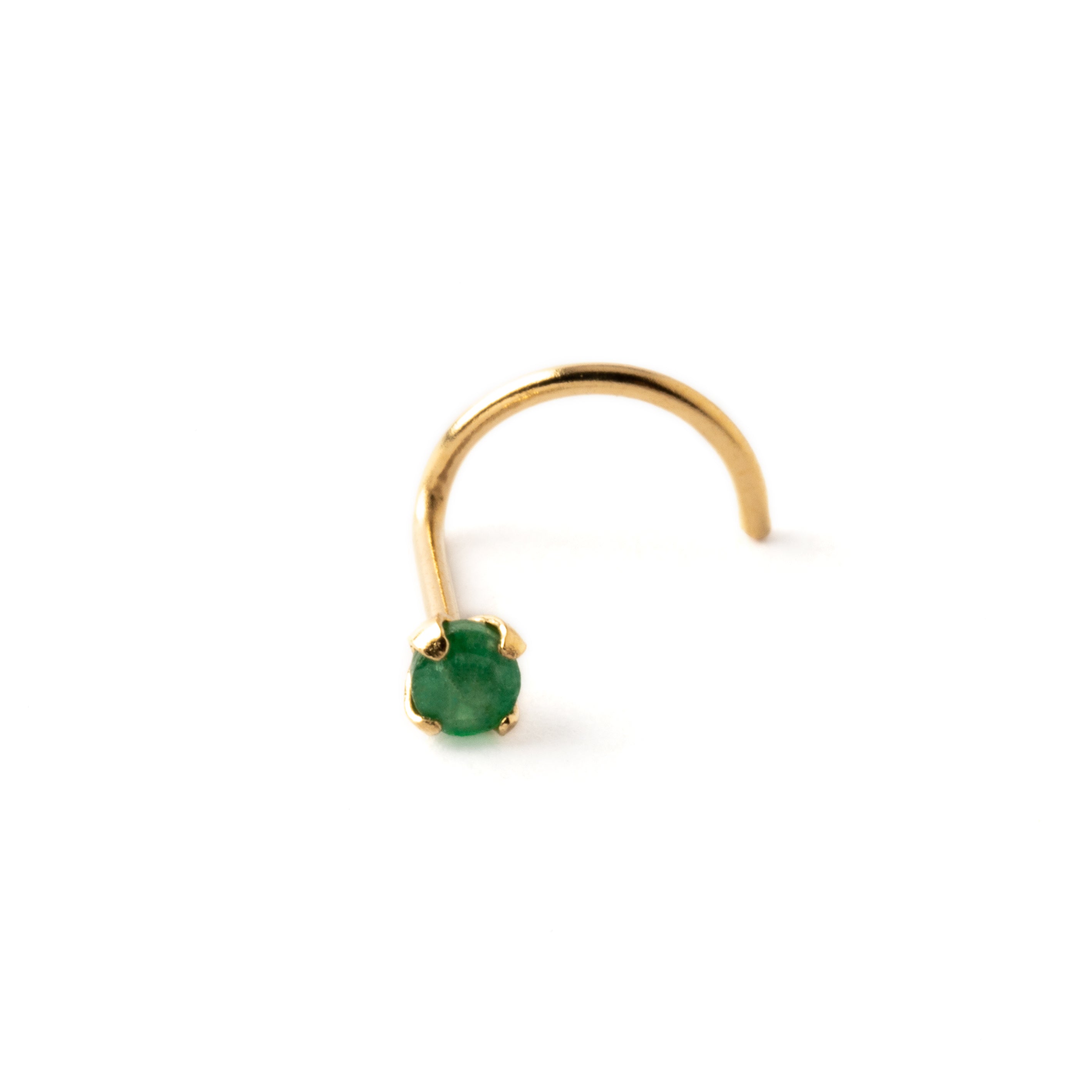 14k gold nose stud with Emerald frontal view