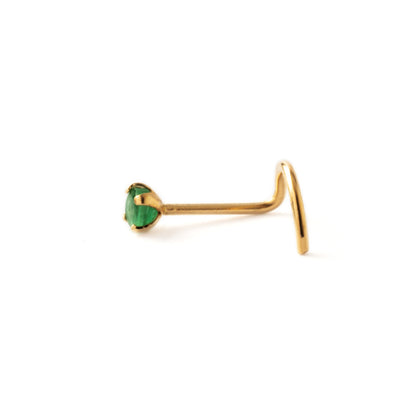 14k gold nose stud with Emerald side view