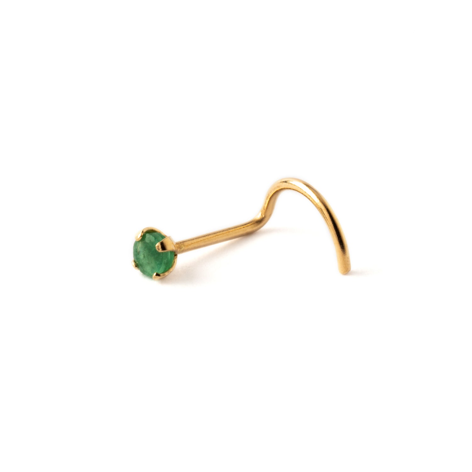 14k gold nose stud with Emerald right side view