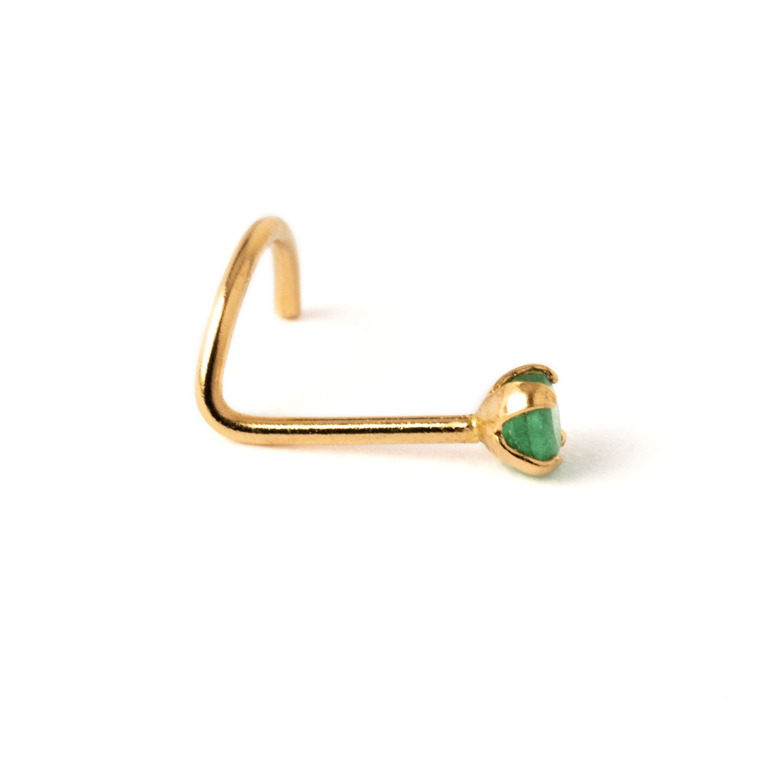 14k gold nose stud with Emerald side view