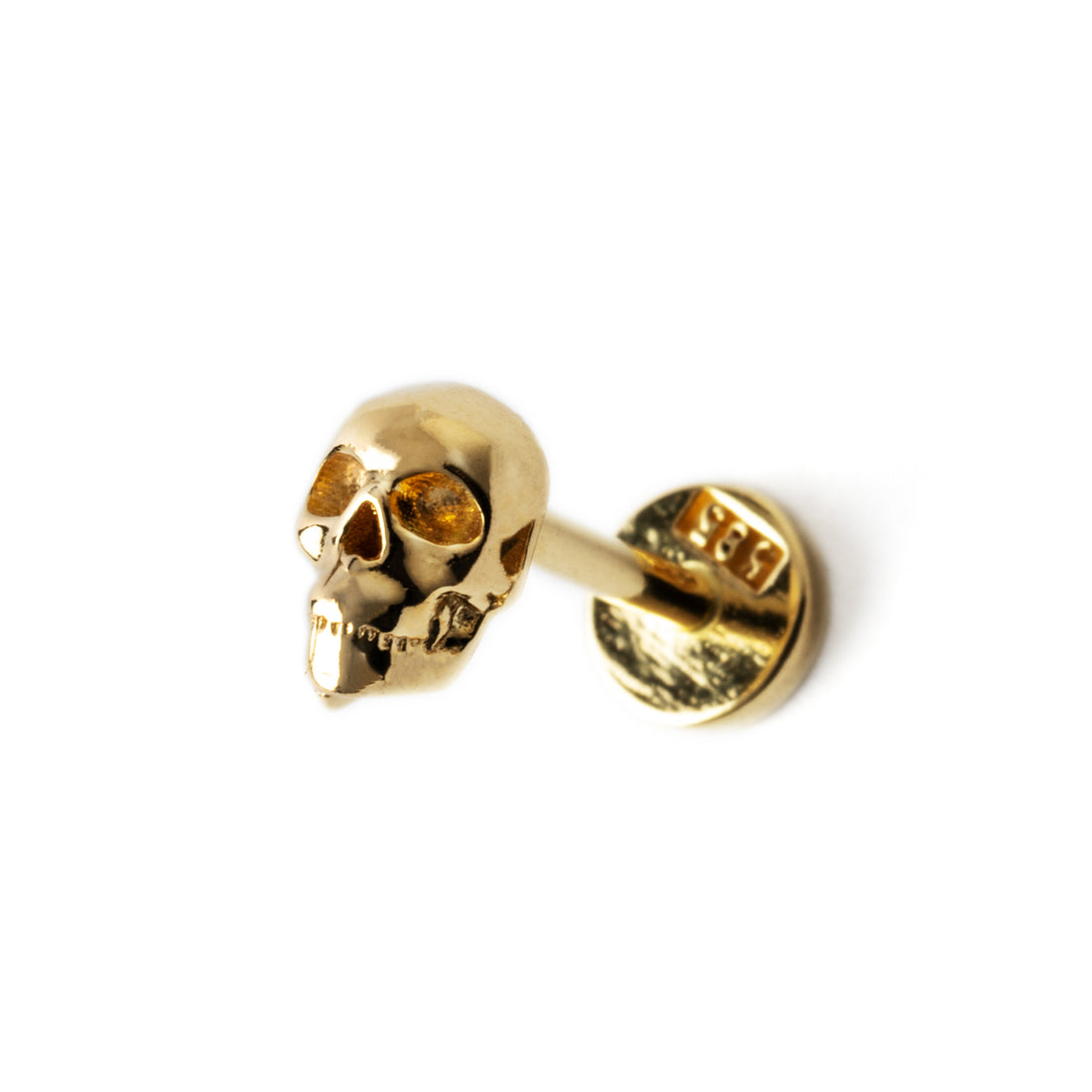 14k Gold skull labret right side view
