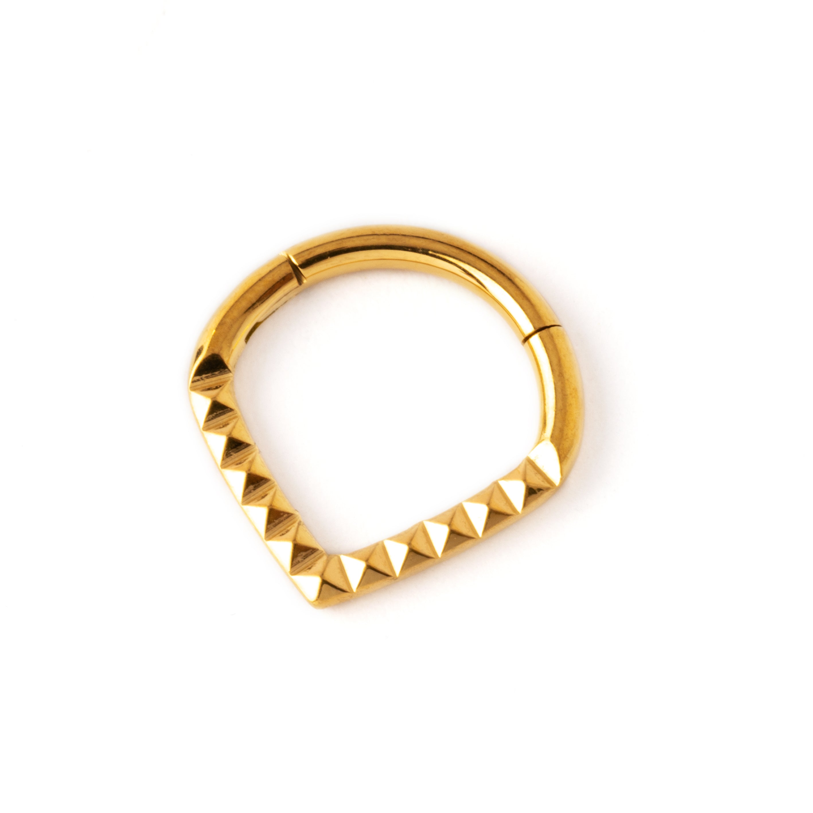 Giza gold surgical steel teardrop shaped septum clicker right side view