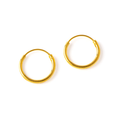 Gold thin hoop earrings frontal view