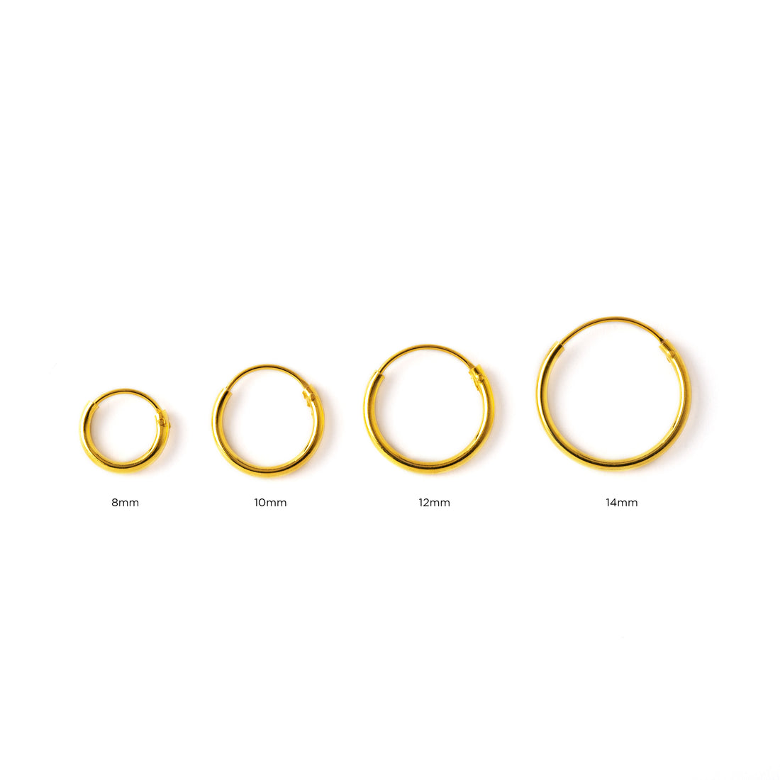 8mm, 10mm, 12mm, 14mm Gold thin hoop earrings