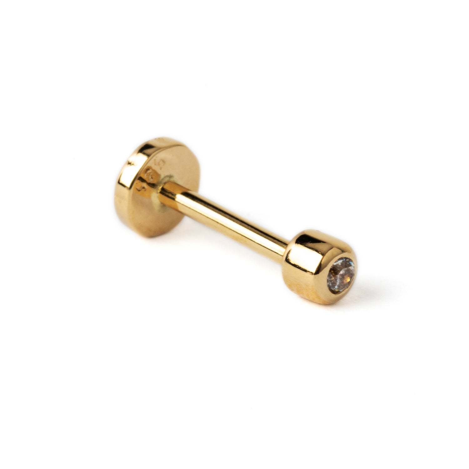 14k Gold with CZ internally threaded labret stud right side view