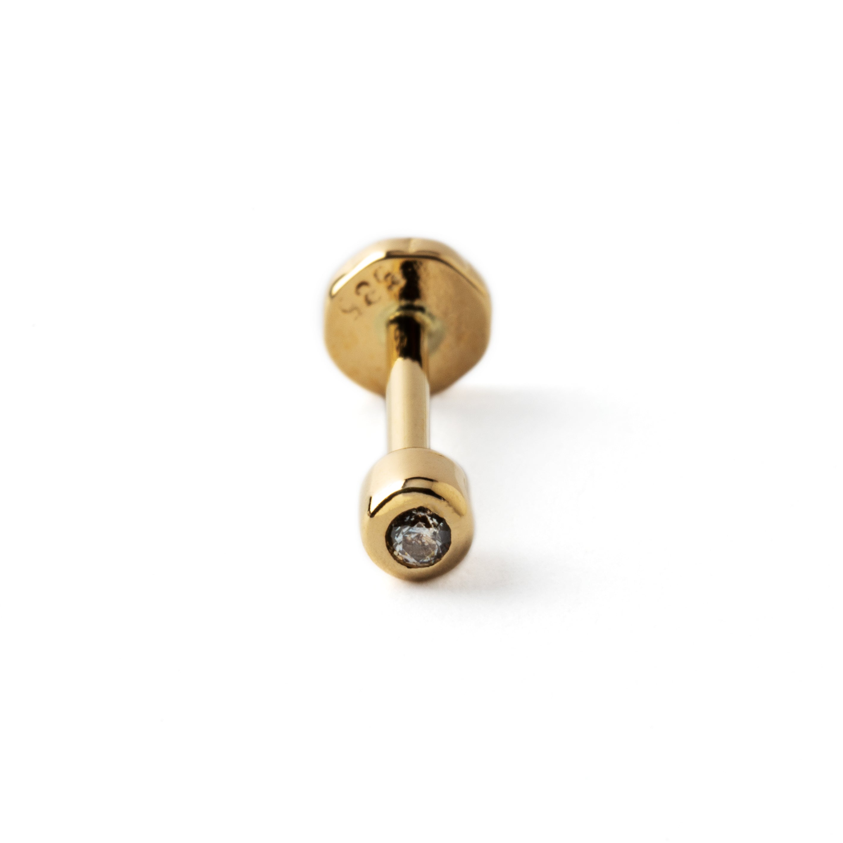 14k Gold with CZ internally threaded labret stud frontal view