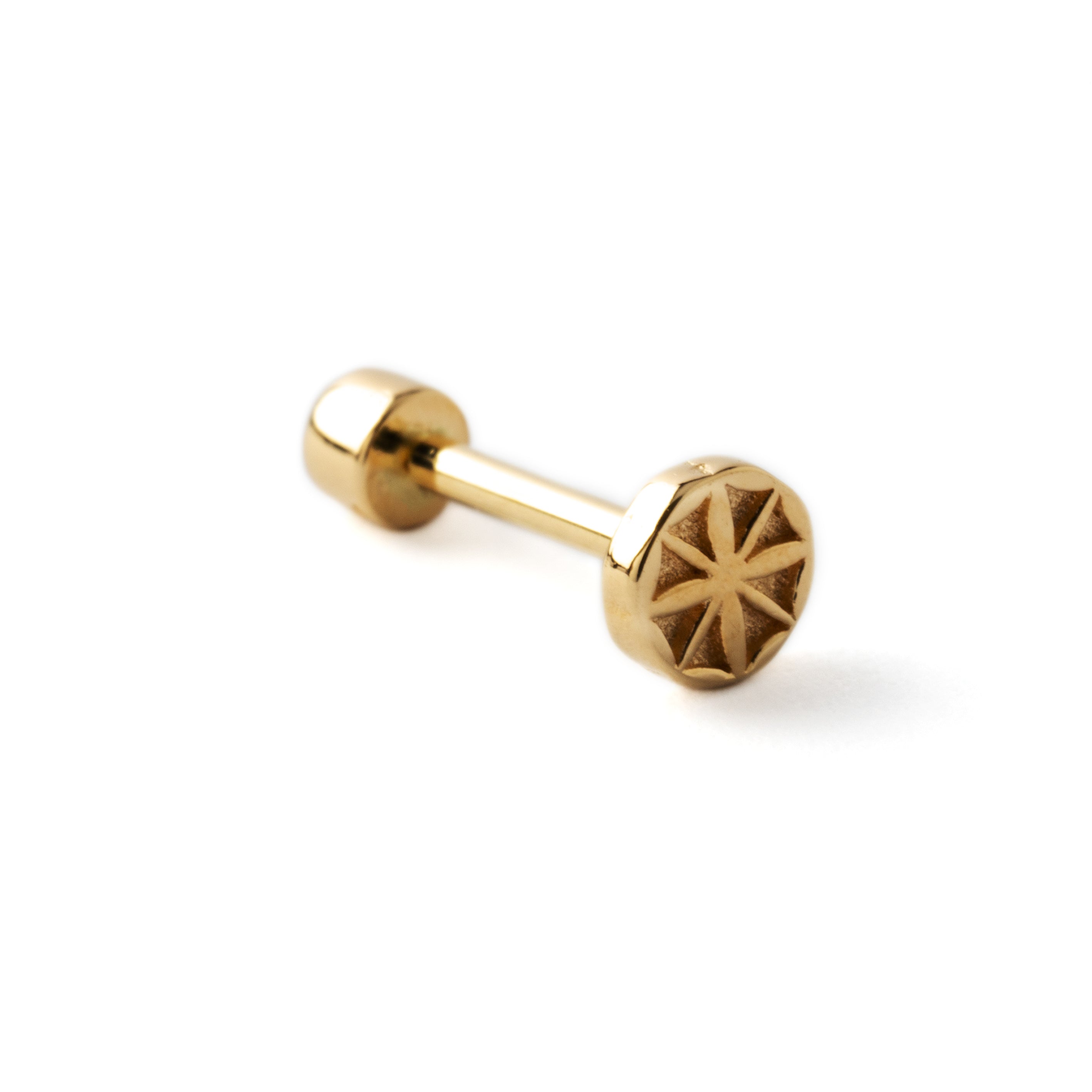 14k Gold with CZ internally threaded labret stud back side view