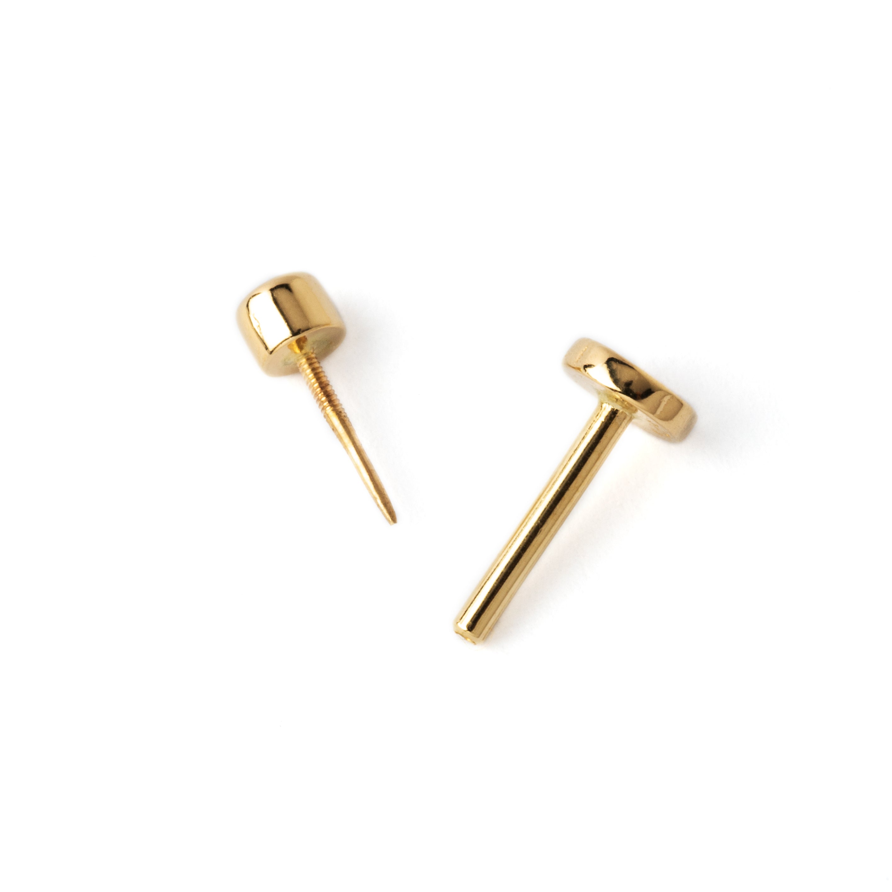 14k Gold with CZ internally threaded labret stud screw back view