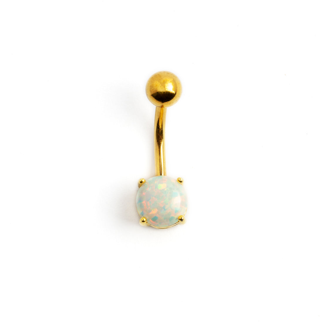 Gold Belly Piercing with set Opal frontal view