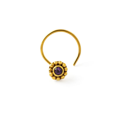Gold Flower Nose Stud with Amethyst frontal view