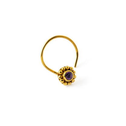 Gold Flower Nose Stud with Amethyst right side view
