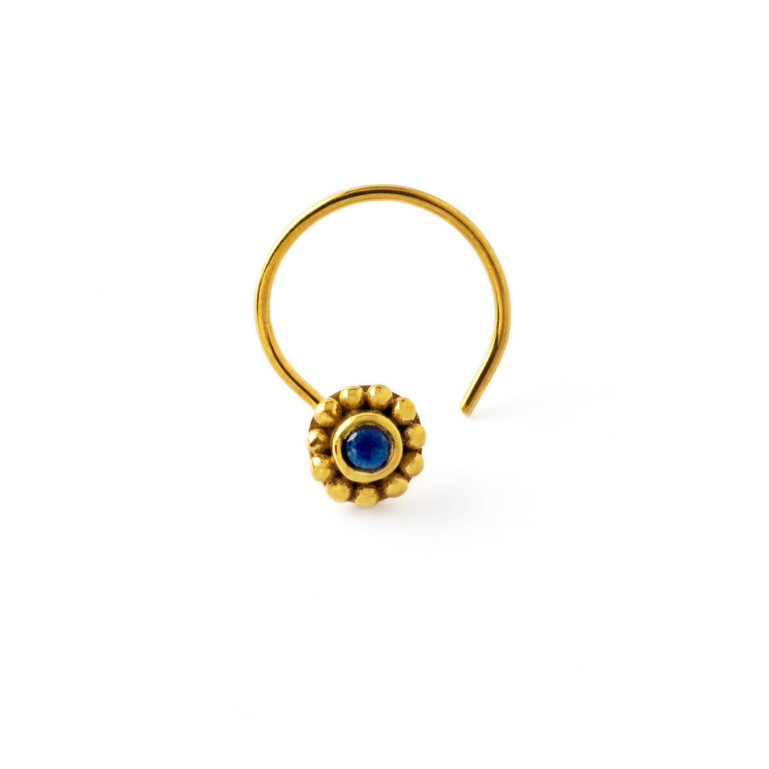 Gold Flower Nose Stud with Lapis frontal view