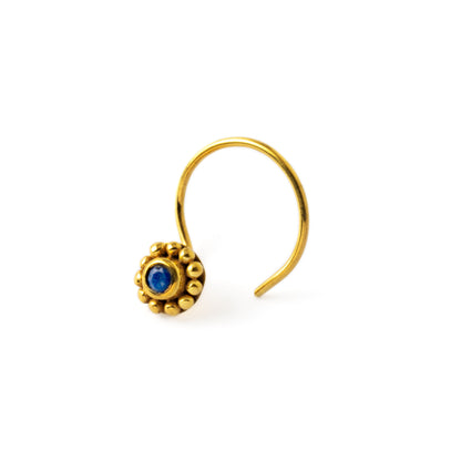 Gold Flower Nose Stud with Lapis left side view