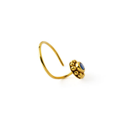 Gold Flower Nose Stud with Lapis side view